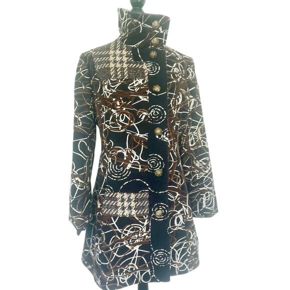 VTG KATE & MALLORY COAT SCRIBBLE RITUAL PATTERN YARN SZ S FOREST GRUNGE RARE - Picture 15 of 16